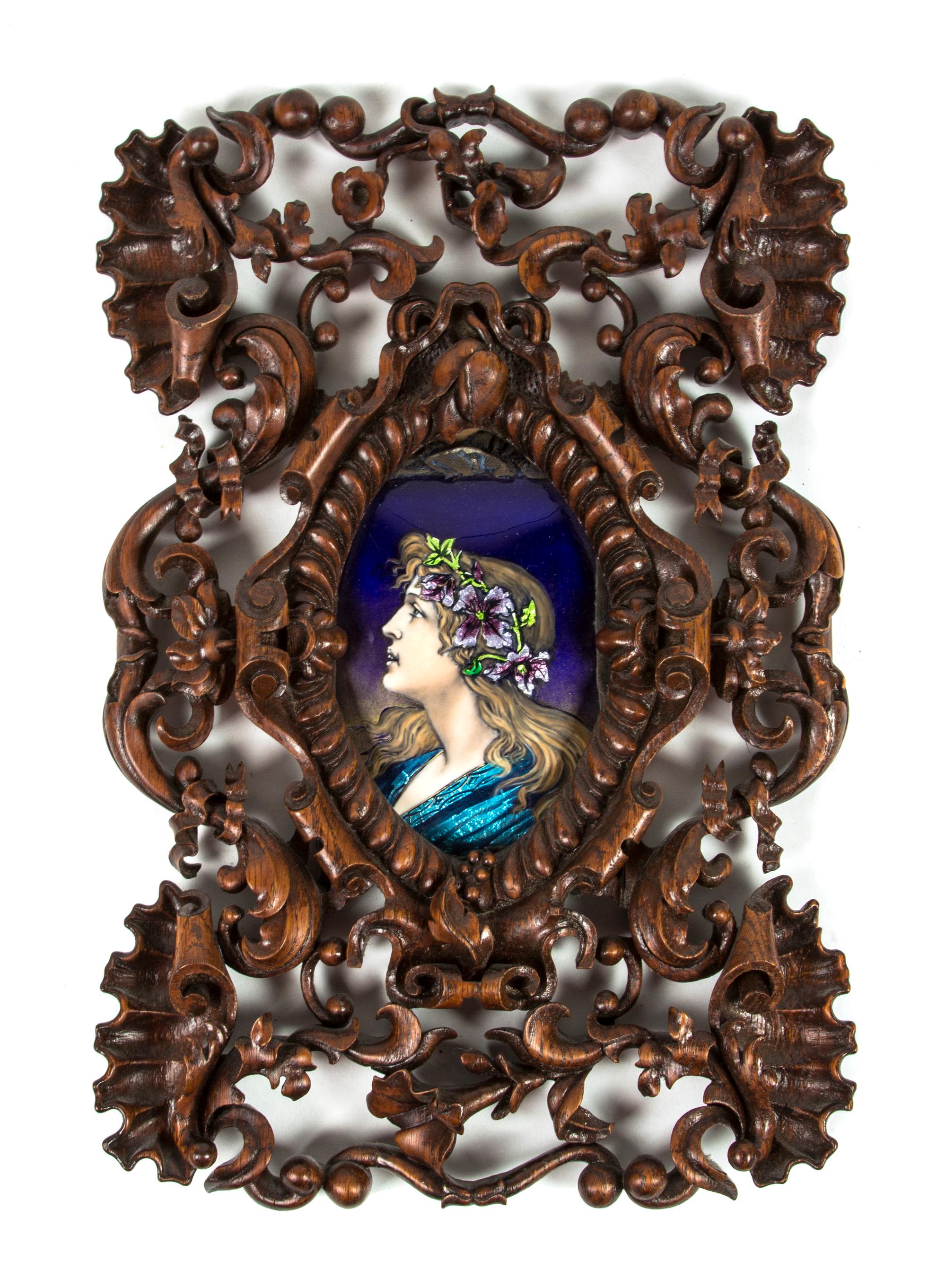 A French Enameled Plaque, Height of plaque 5 1/2 x width 3 1/2 inches.