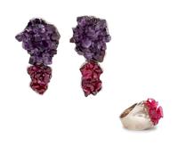 A Collection of Sterling Silver, Amethyst and Synthetic Ruby Crystal Jewelry, Rebecca Collins,