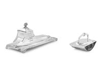A Continental Silver Inkwell and Rocker Blotter