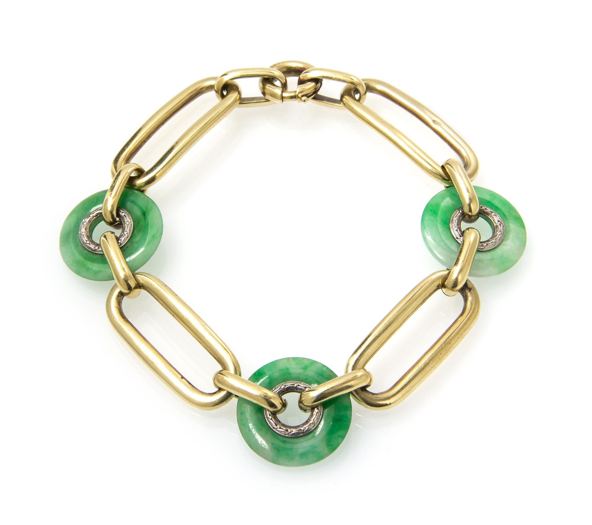 A Vintage Gold and Jade Bracelet, Cartier, 15.30 dwts.