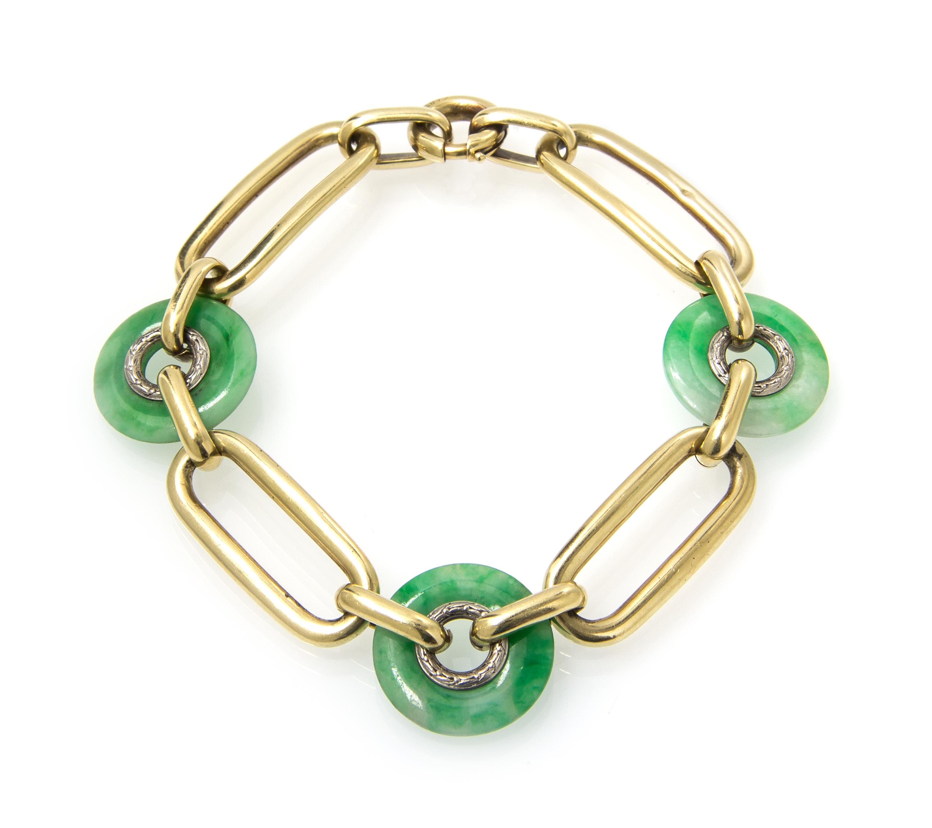A Vintage Gold and Jade Bracelet, Cartier, 15.30 dwts.