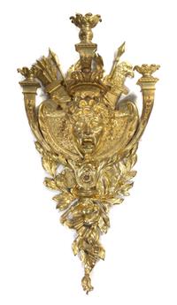A Neoclassical Gilt Bronze Three-Light Sconce, Height 29 1/4 inches.