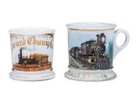 Two Railroad Worker's Porcelain Occupational Shaving Mugs