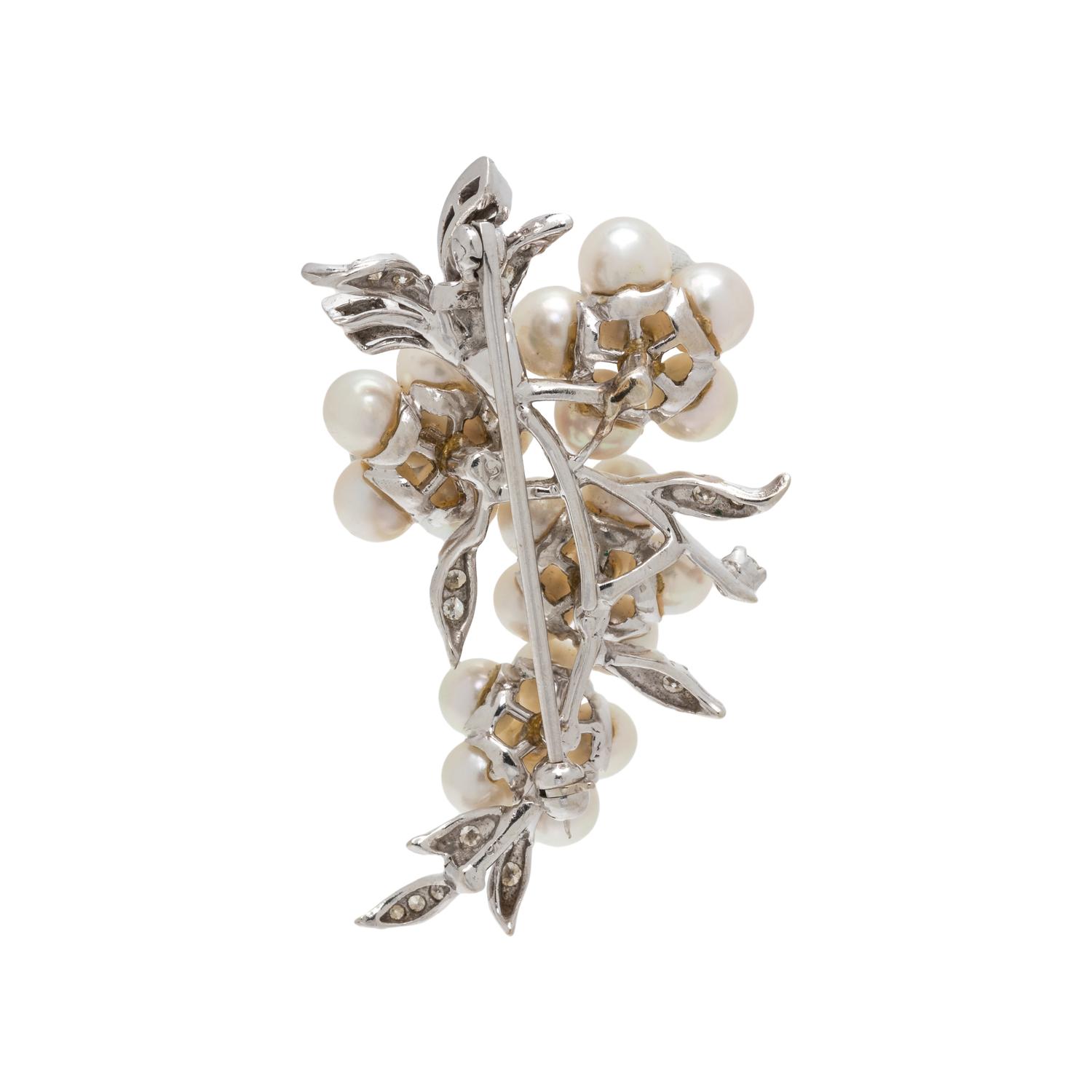 CULTURED PEARL AND DIAMOND BROOCH