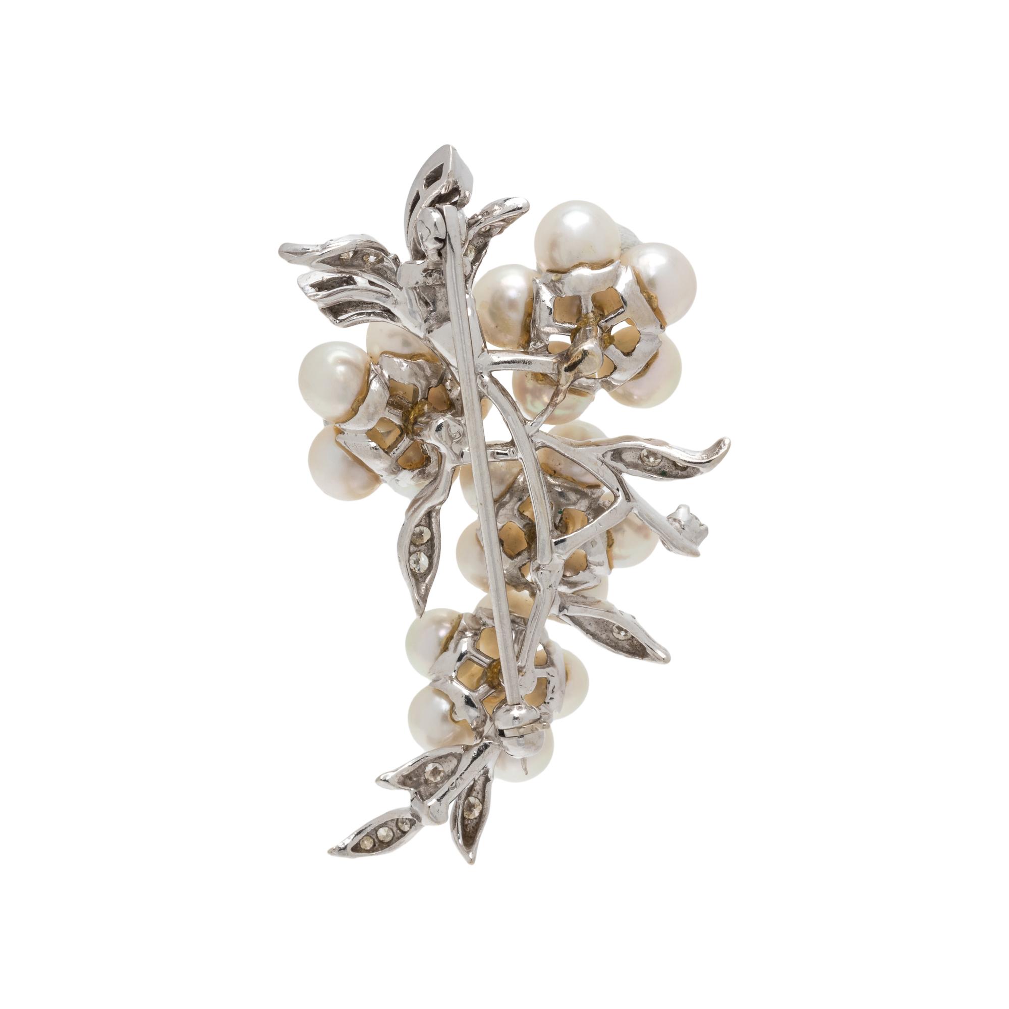 CULTURED PEARL AND DIAMOND BROOCH