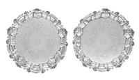 A Pair of George III Silver Waiters, William Fountain, London, 1818, each circular border with rocaille work spaced by shells, the cent