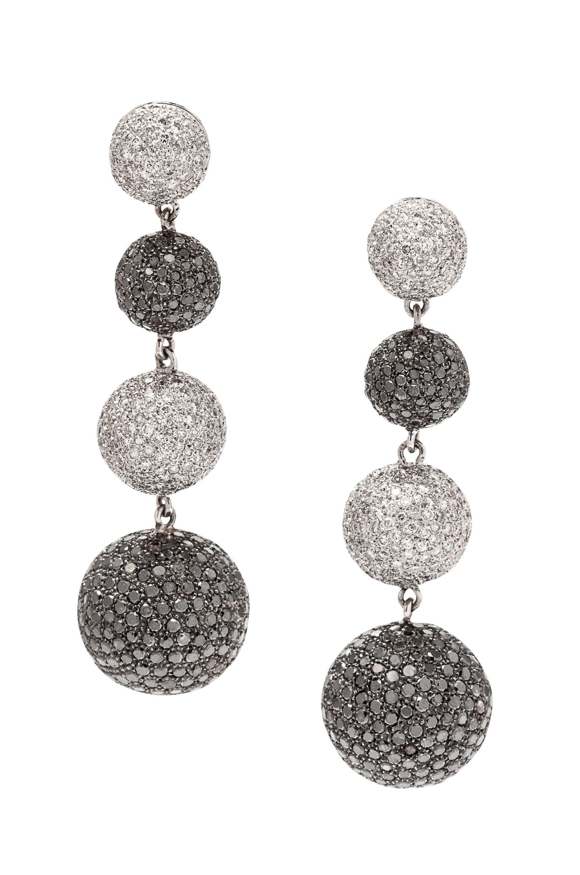 A Pair of White Gold, Diamond and Black Diamond Earrings,