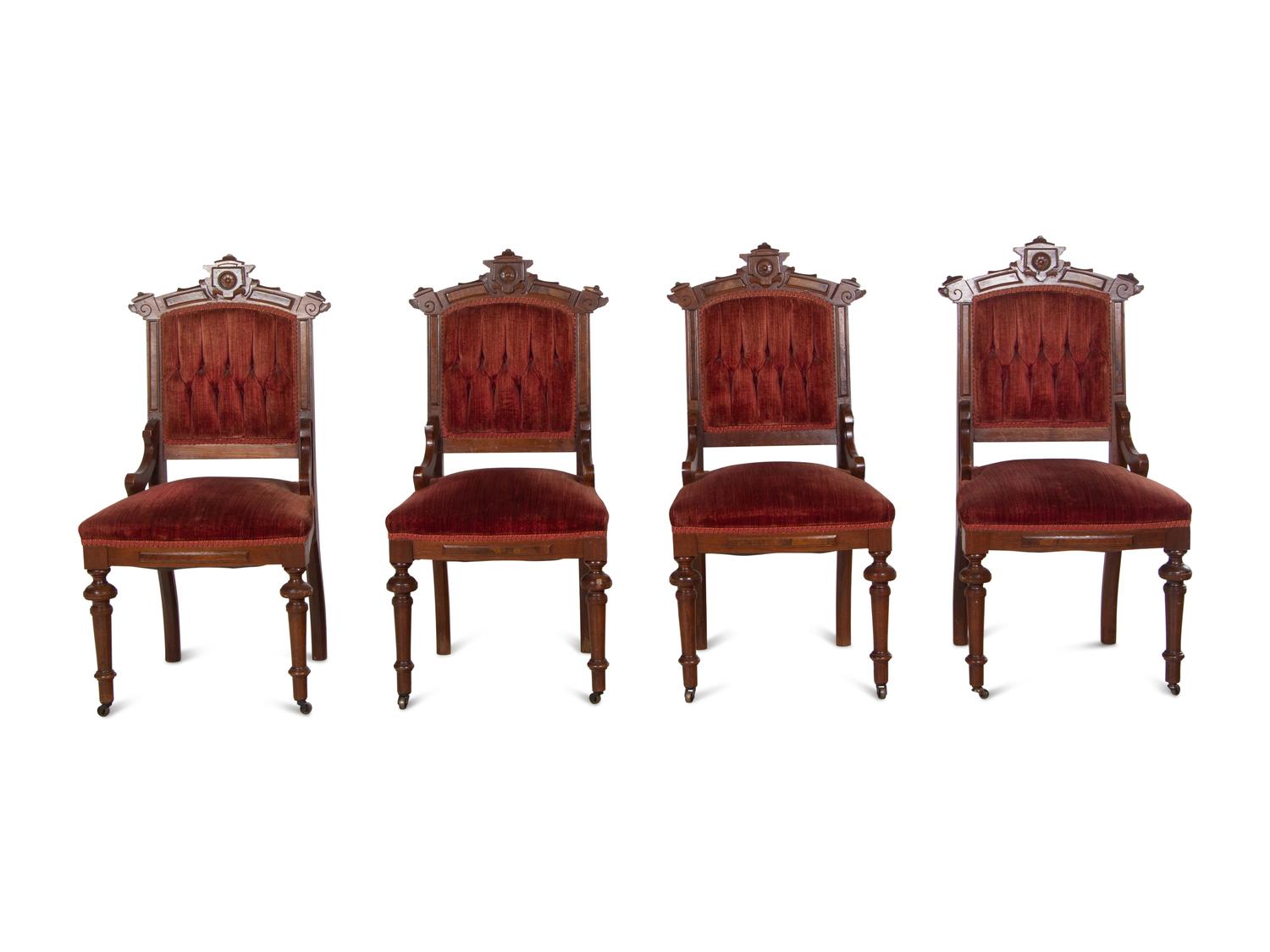 A Set of Four Victorian Walnut Side Chairs and a Pair of Classical Style Side Chairs