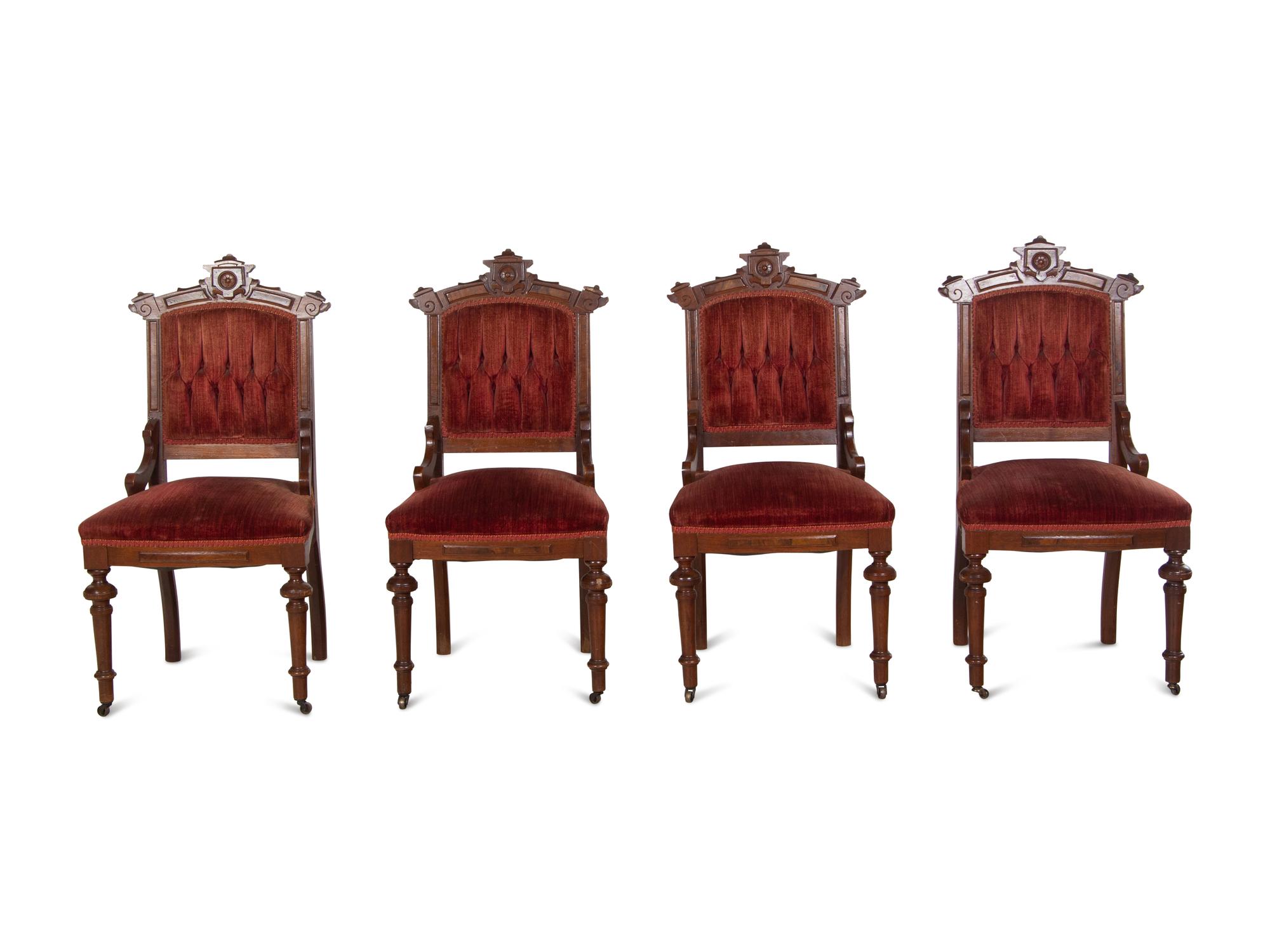 A Set of Four Victorian Walnut Side Chairs and a Pair of Classical Style Side Chairs