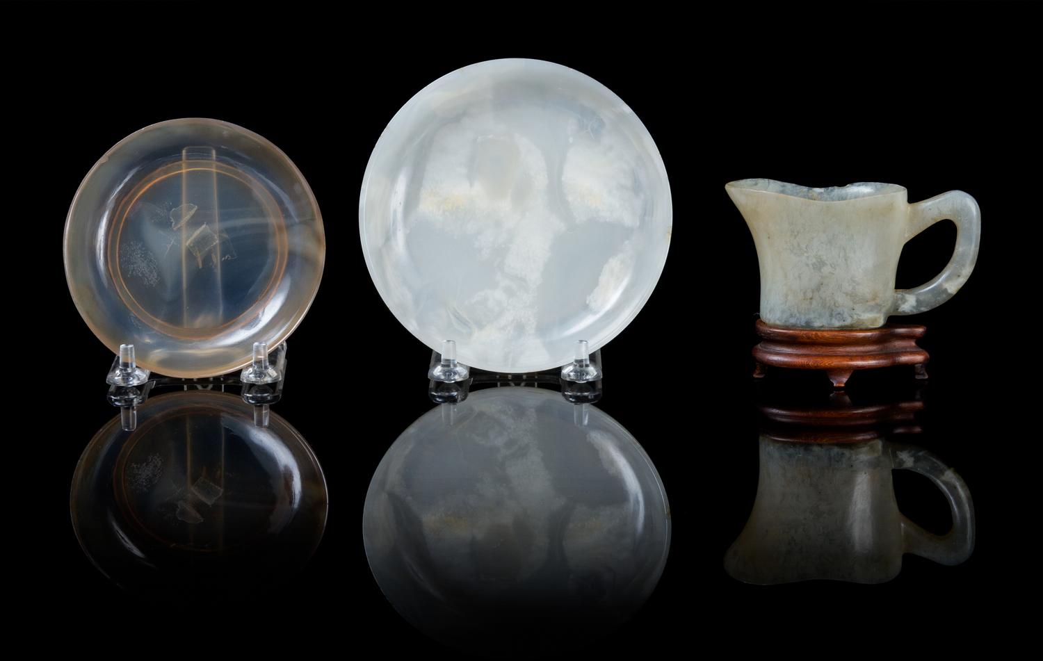 Two Agate Dishes Diameter of largest 4 inches.