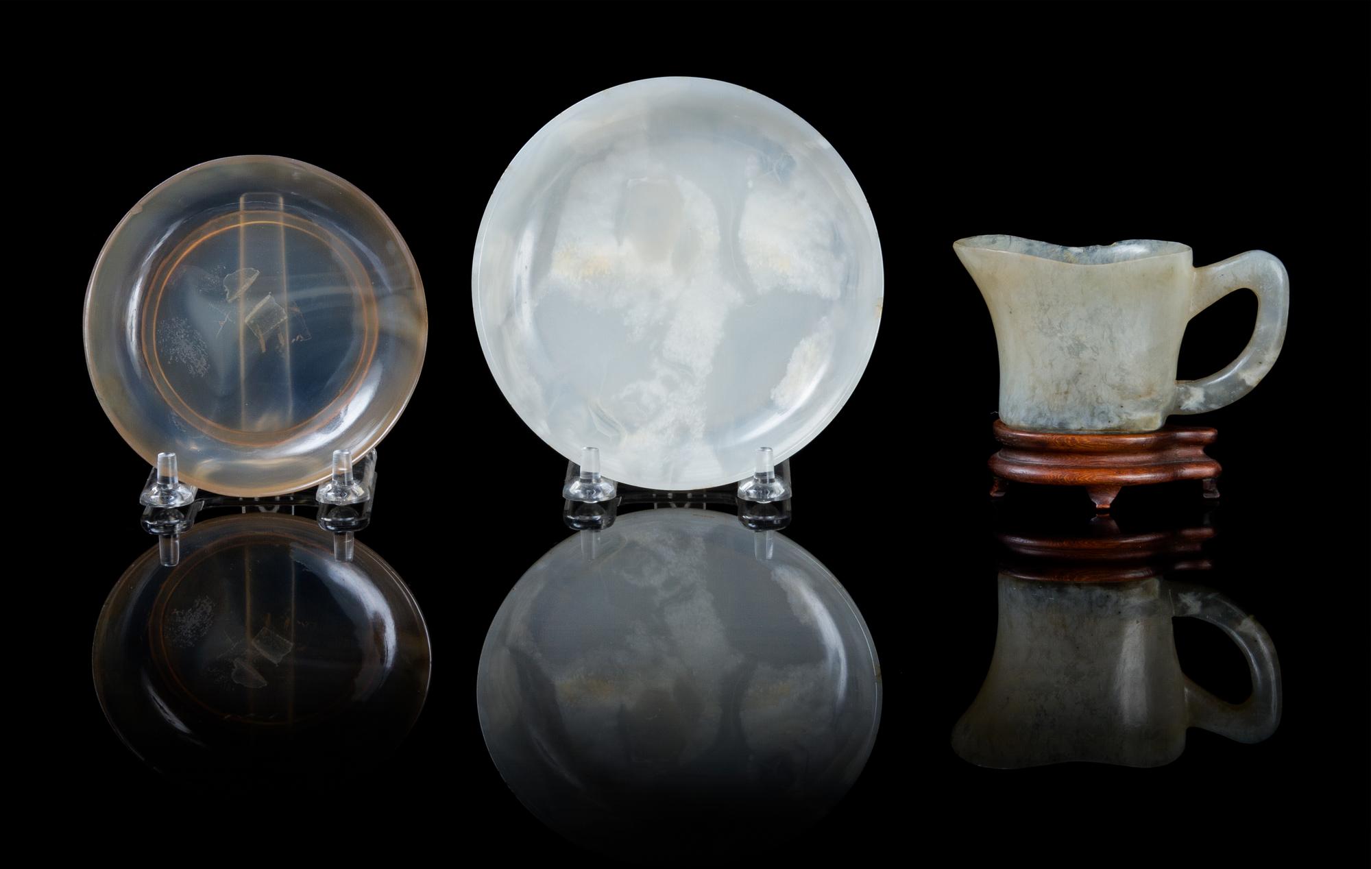 Two Agate Dishes Diameter of largest 4 inches.
