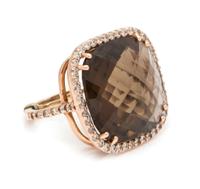 A Rose Gold, Smokey Quartz and Diamond Ring, 5.50 dwts.