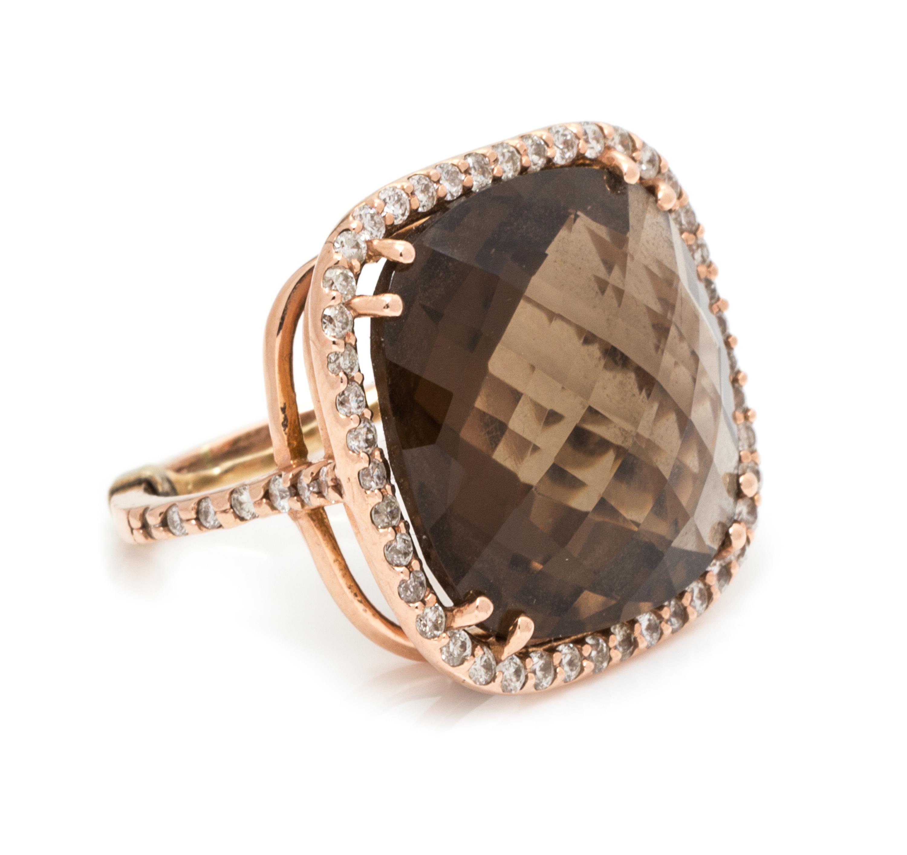 A Rose Gold, Smokey Quartz and Diamond Ring, 5.50 dwts.