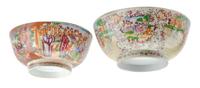 Two Chinese Mandarin Palette Porcelain Bowls Diameter 11 1/2 inches.