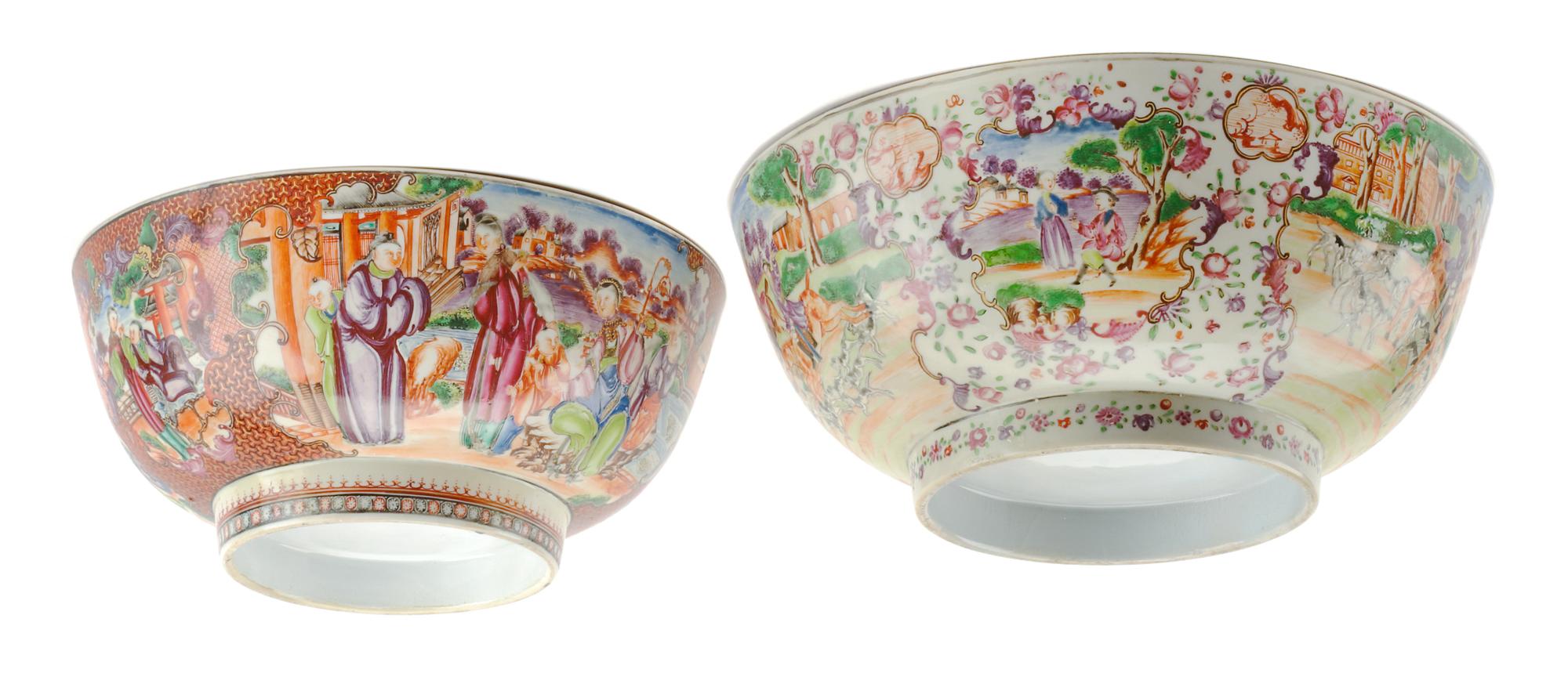 Two Chinese Mandarin Palette Porcelain Bowls Diameter 11 1/2 inches.