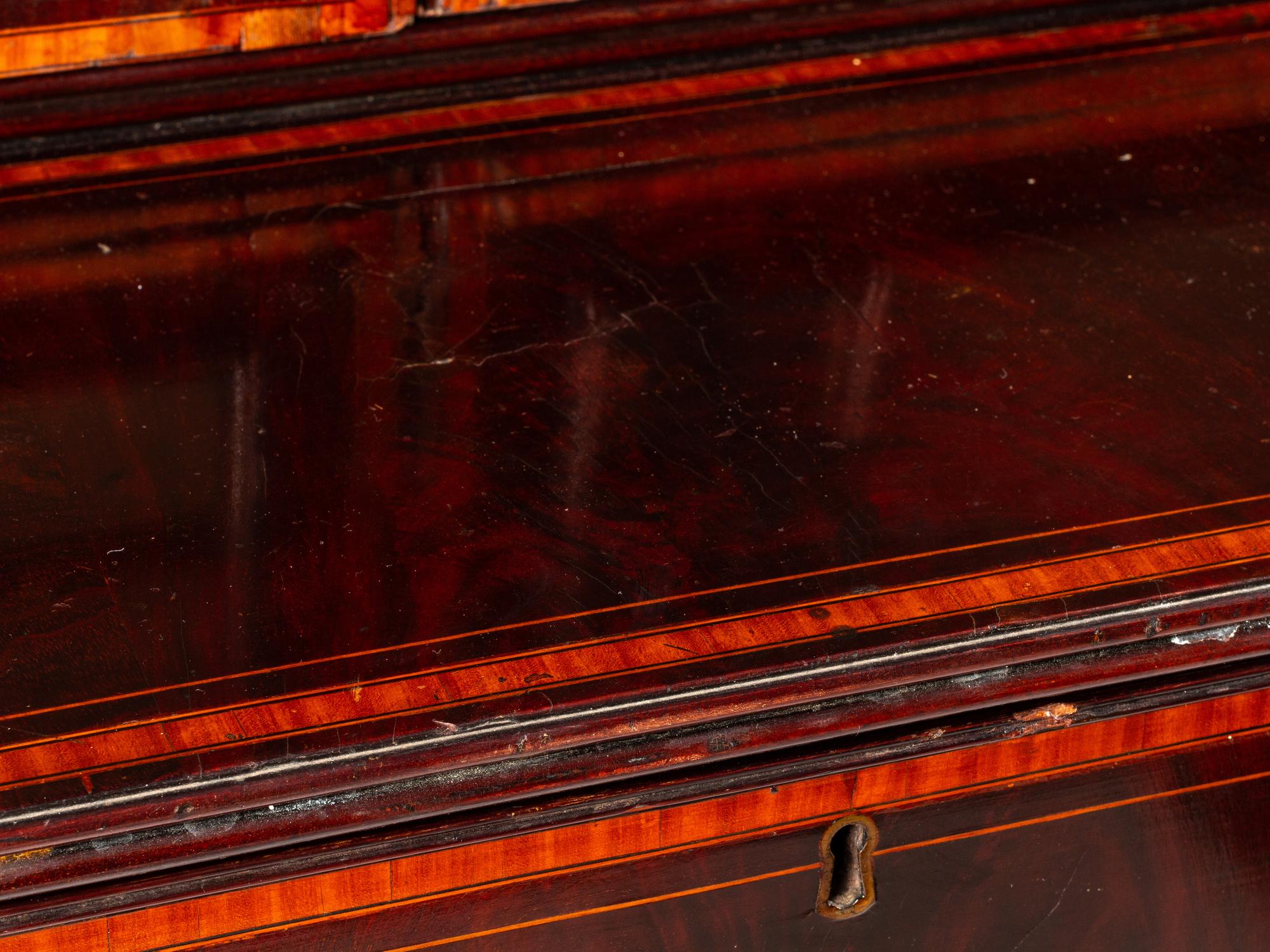 A Regency Satinwood-Inlaid Mahogany Bureau Bookcase