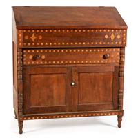 An Ohio Mennonite Inlaid Walnut and Cherrywood Slant Front Desk and Cupboard