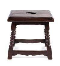 A Jacobean Style Walnut Stool Height 17 x width 17 1/2 x depth 14 inches.