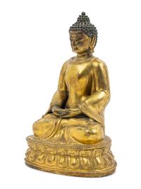 A Large Tibetan Gilt Bronze Figure of Seated Buddha