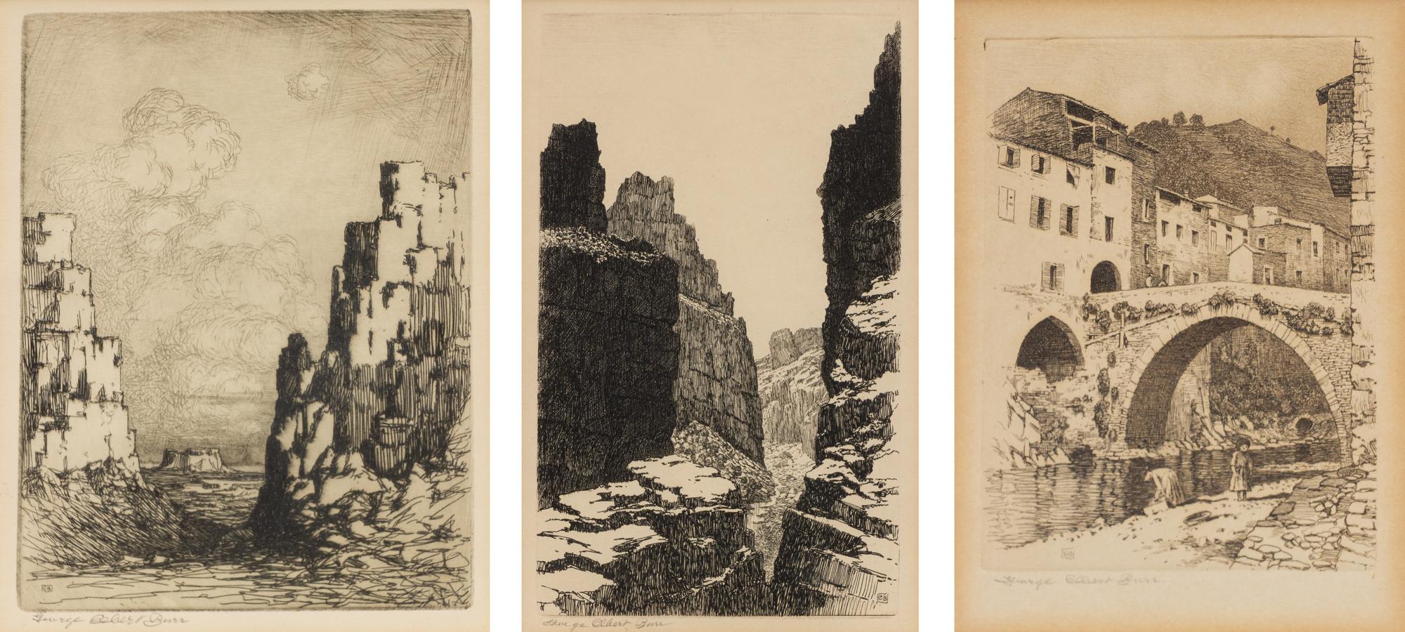 Three Works: Fish Creek, Apache Trail, Arizona, 1926, Old Bridge, Isolabona, Italy and The Little Canyon, 1930