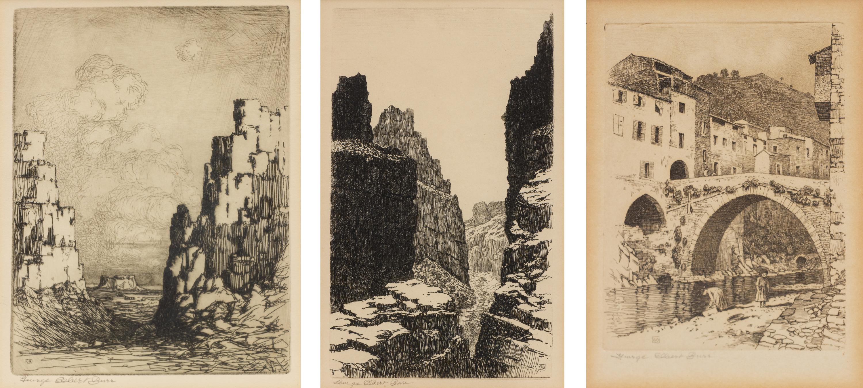Three Works: Fish Creek, Apache Trail, Arizona, 1926, Old Bridge, Isolabona, Italy and The Little Canyon, 1930