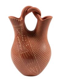 Sgraffito Pottery Wedding Vase, with Twisted Handle