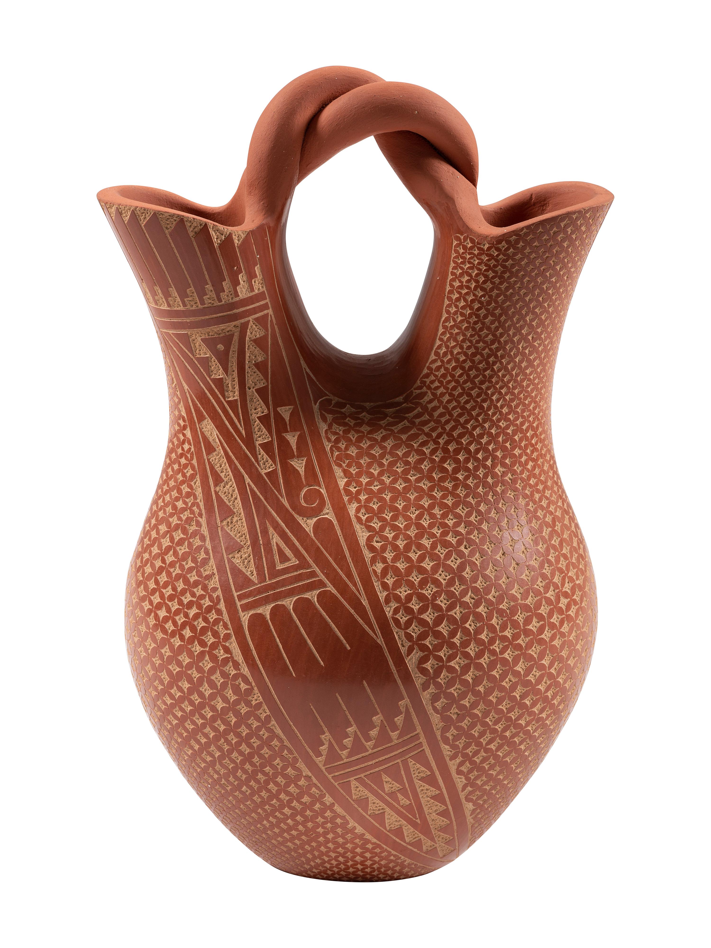Sgraffito Pottery Wedding Vase, with Twisted Handle