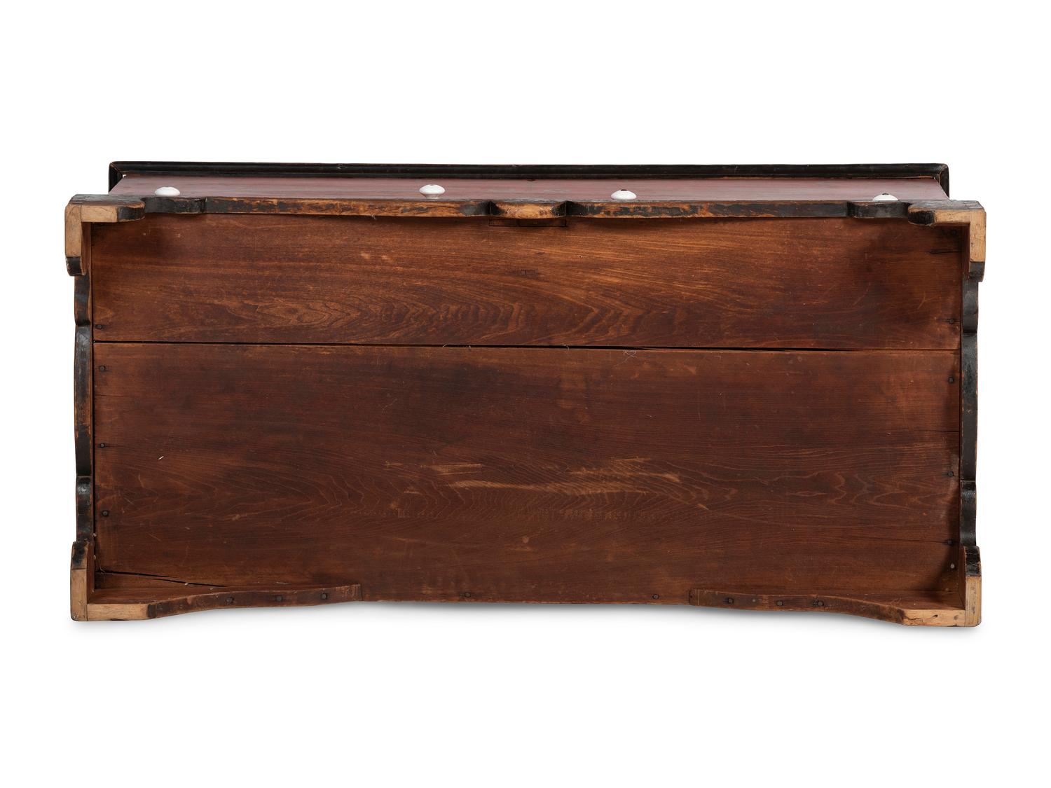 A Soap Hollow Stencil-Decorated and Heart-Carved Poplar Two-Drawer Blanket Chest
