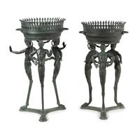 Two Italian Green Patinated Bronze Tripod Athéniennes