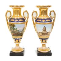 A Pair of Paris Porcelain Urns with Bisque Portrait Medallions