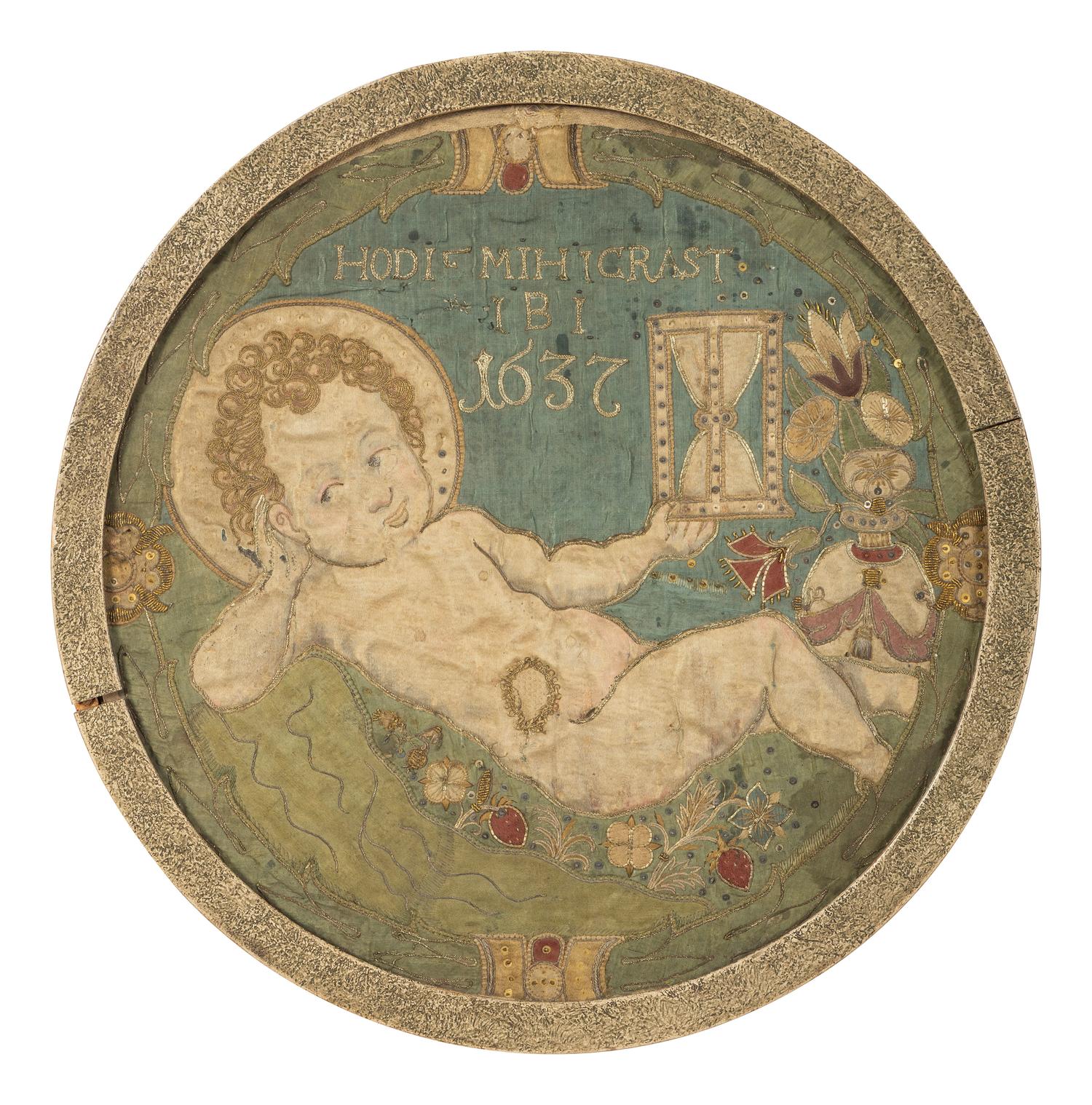 An Ecclesiastical Pieced Silk and Embellished Needlework Roundel