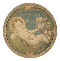 An Ecclesiastical Pieced Silk and Embellished Needlework Roundel