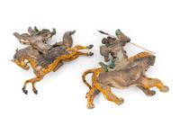 Two Chinese Painted Pottery Figural-Form Roof Tiles