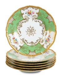 A Set of Six Coalport Panel Green Porcelain Plates — EARLY 20TH CENTURY