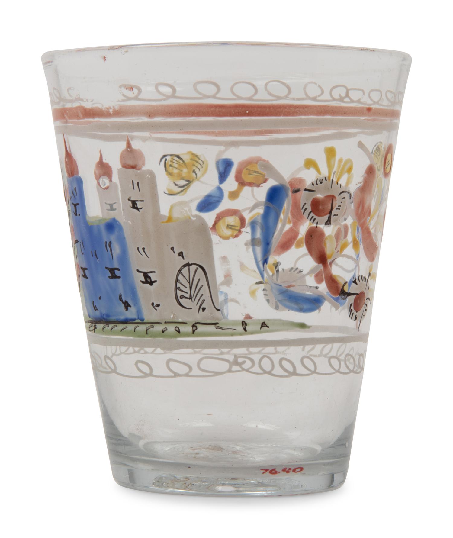 A Continental Stiegel-Type Enamel Decorated Flip Glass