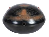 Black and Sienna Sgraffito Pottery Seed Jar, with Coral and Turquoise Beads