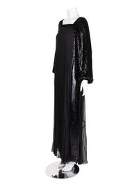 Givenchy Haute Couture Pleated Silk Gown with Sequin Sleeves and Side Panels, c. 1977