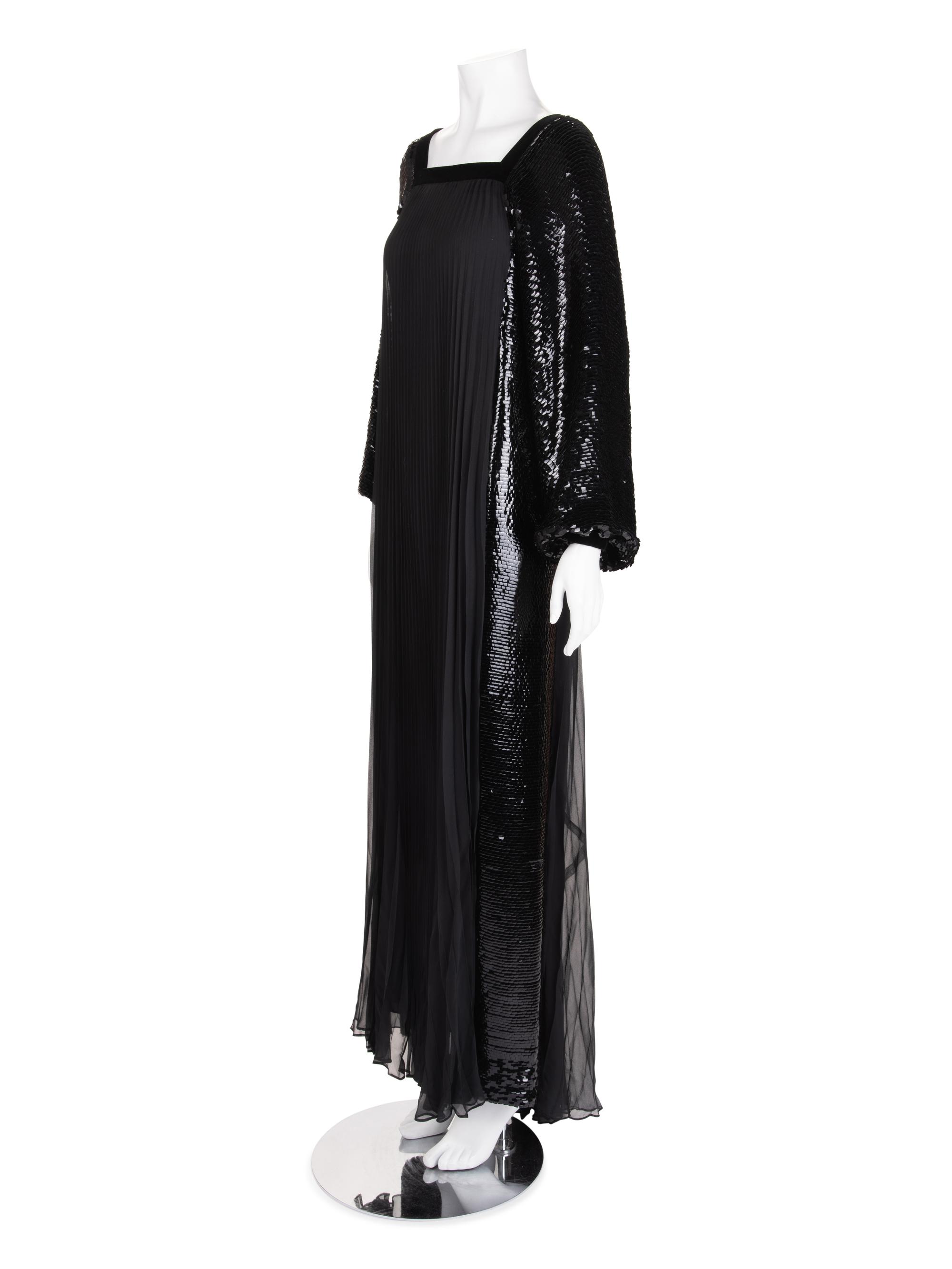 Givenchy Haute Couture Pleated Silk Gown with Sequin Sleeves and Side Panels, c. 1977