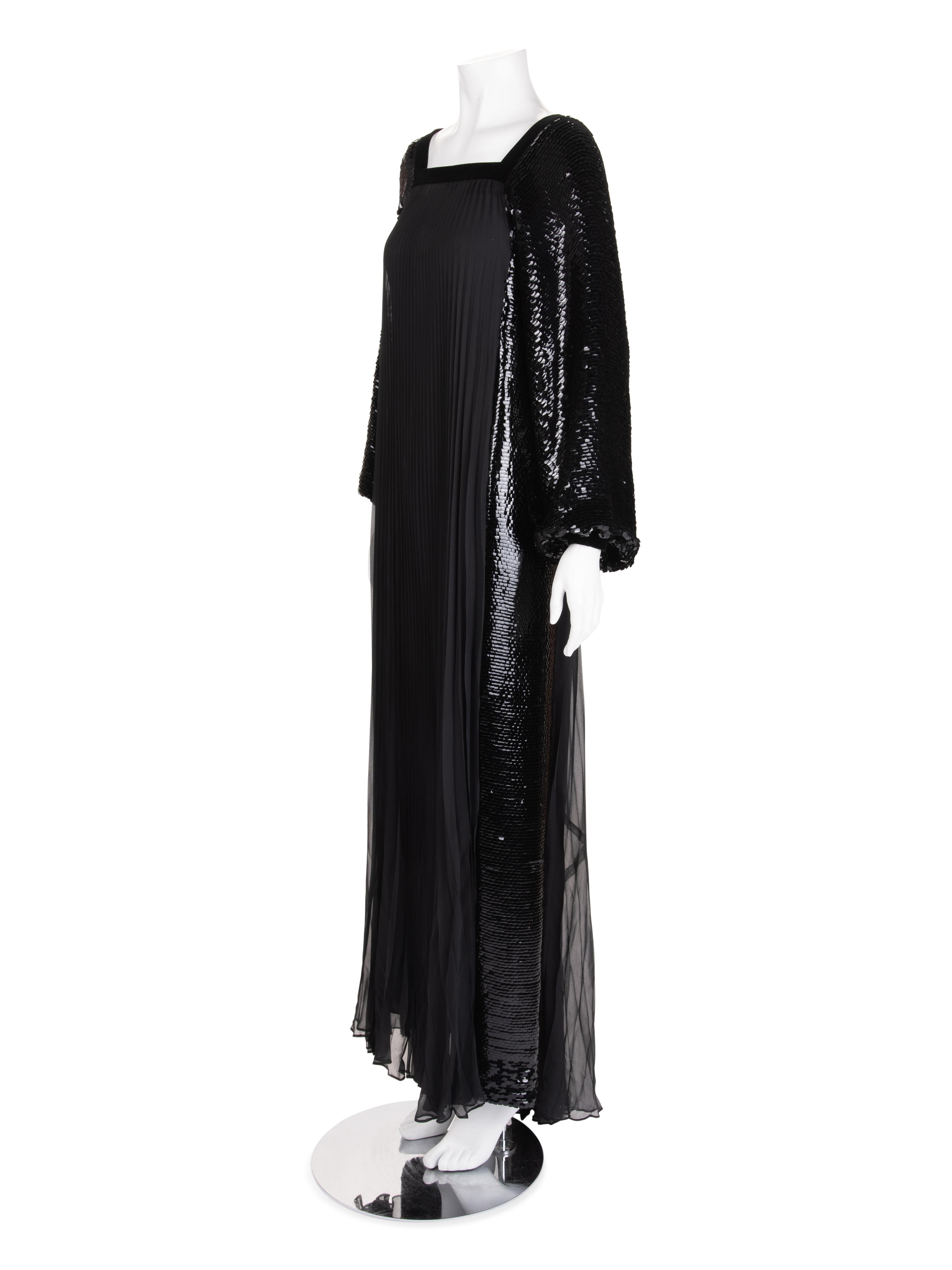 Givenchy Haute Couture Pleated Silk Gown with Sequin Sleeves and Side Panels, c. 1977