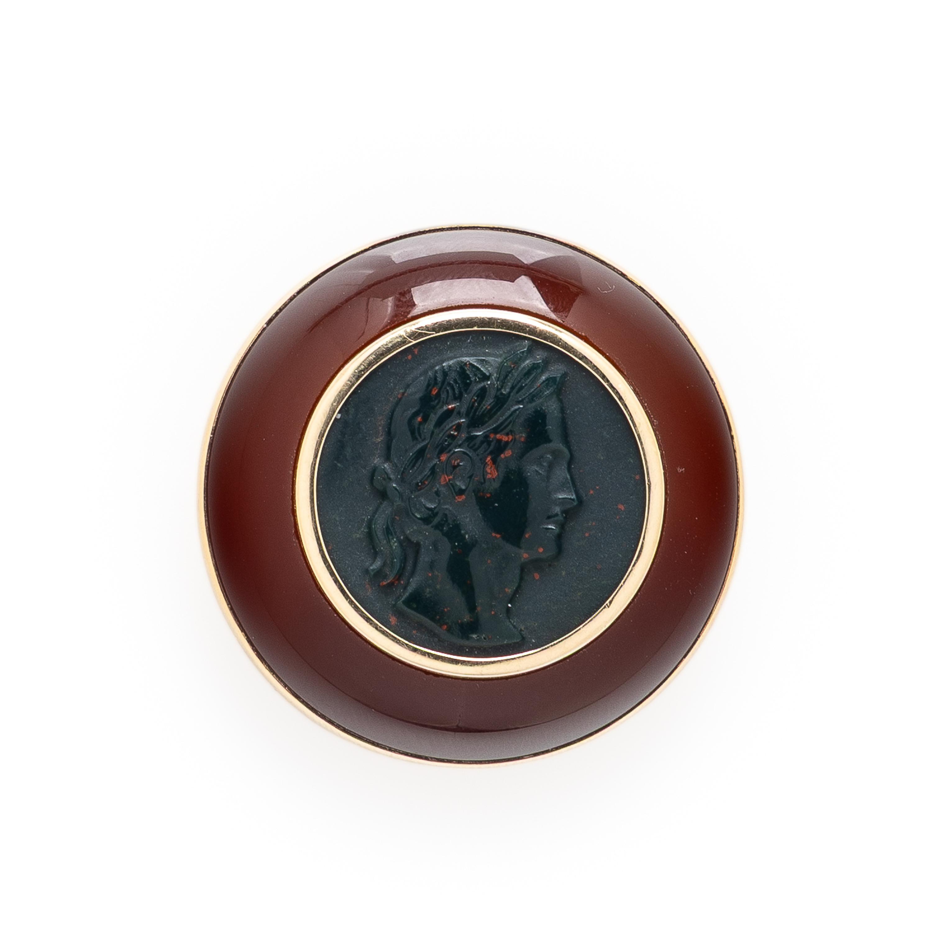 Trianon, Carnelian, Bloodstone, and Yellow Gold Convertible Necklace and Earrings