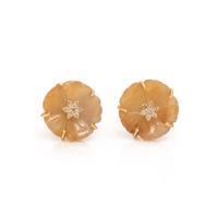 CARVED SAPPHIRE AND COLORED DIAMOND FLOWER EARRINGS