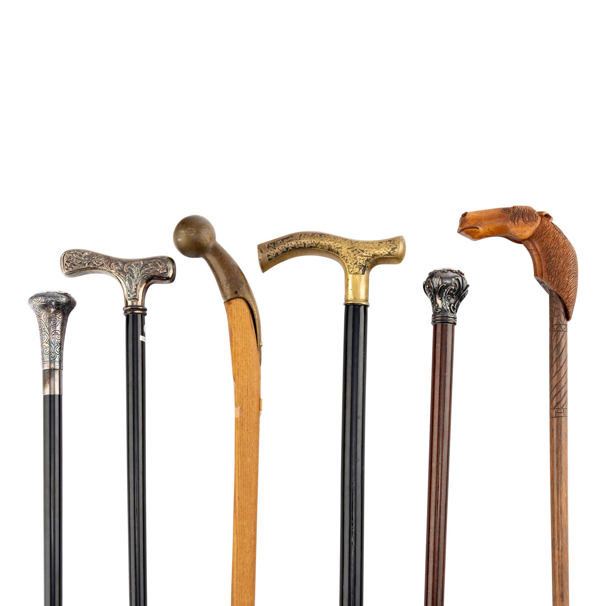 A Collection of Six Gentleman's Walking Sticks with Stand