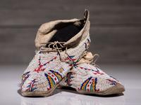 Sioux Beaded Hide Moccasins, with Thunderbird