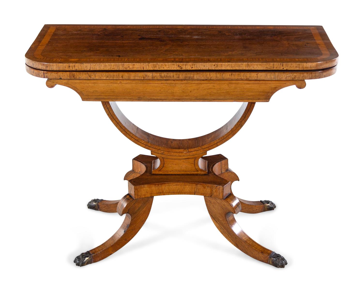 A Regency Satinwood Inlaid Rosewood Flip-Top Table