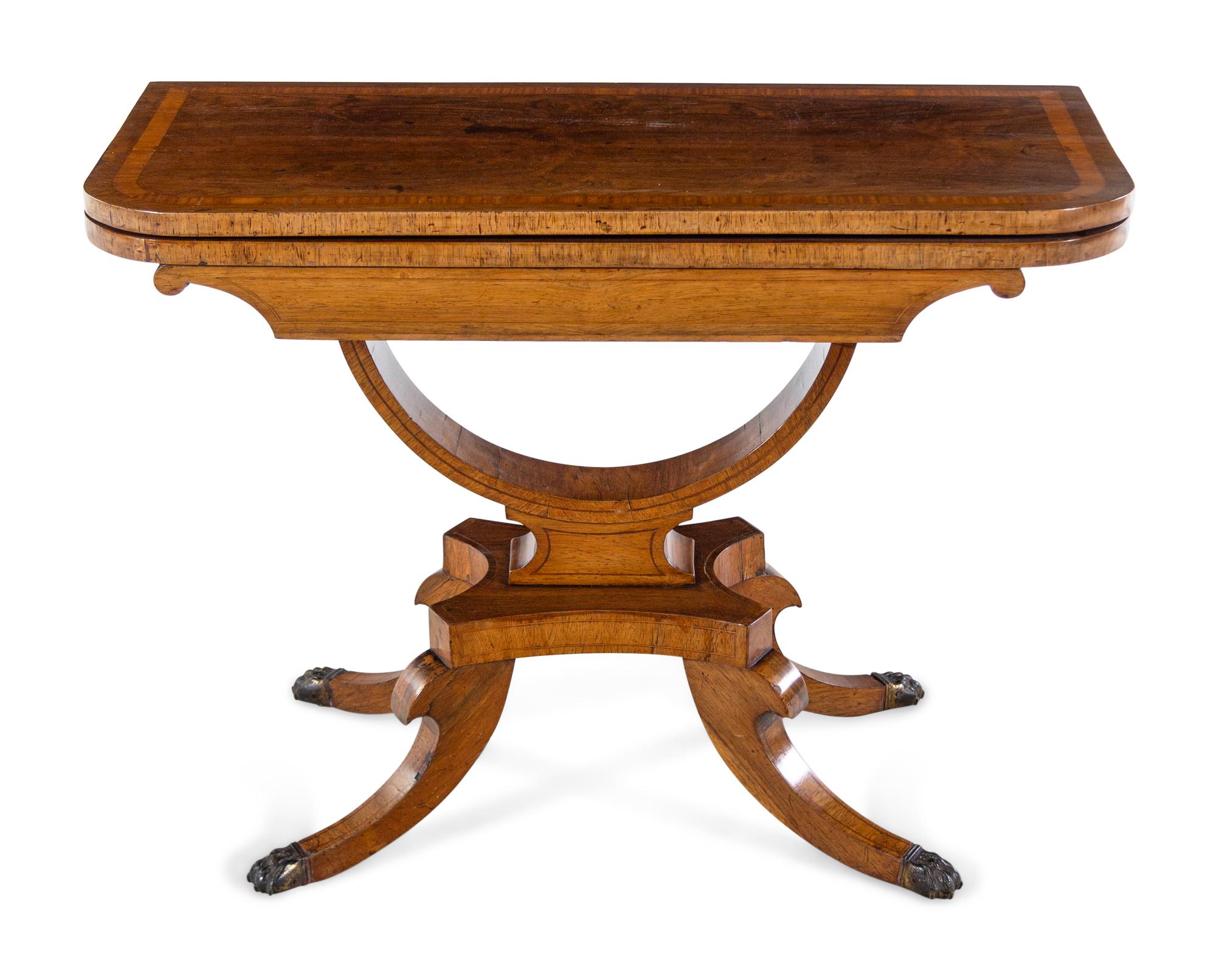 A Regency Satinwood Inlaid Rosewood Flip-Top Table