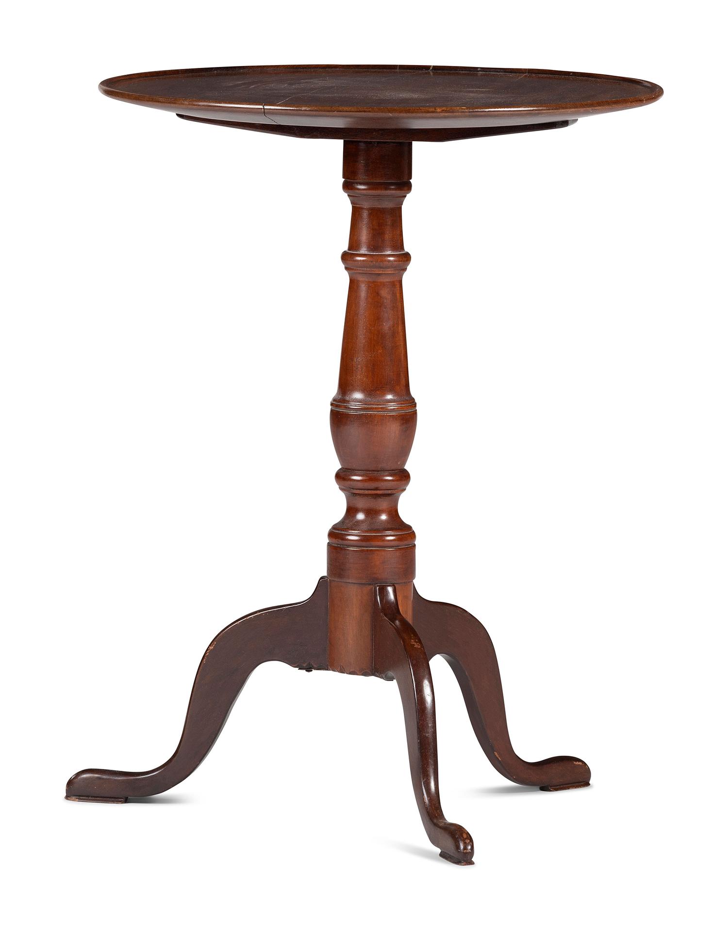 A Chippendale Turned Walnut Dished Tilt-Top Candlestand