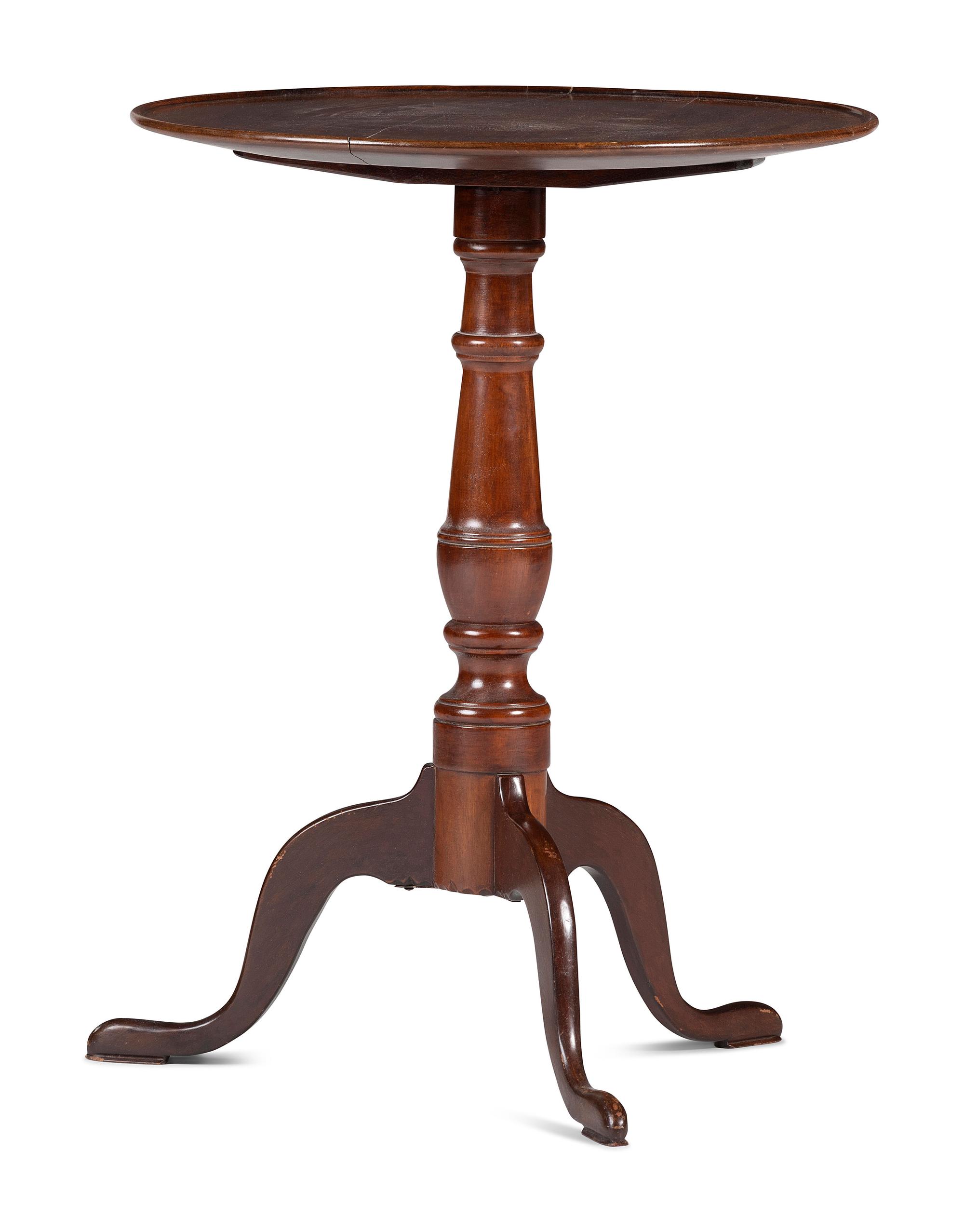 A Chippendale Turned Walnut Dished Tilt-Top Candlestand