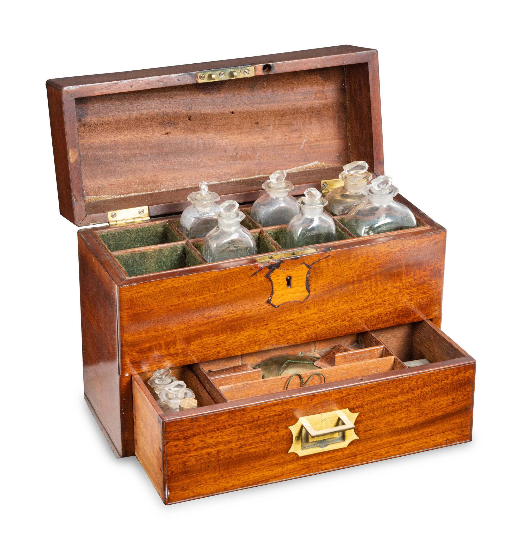 An English Mahogany-Cased Bottle Caddy or Apothecary Chest