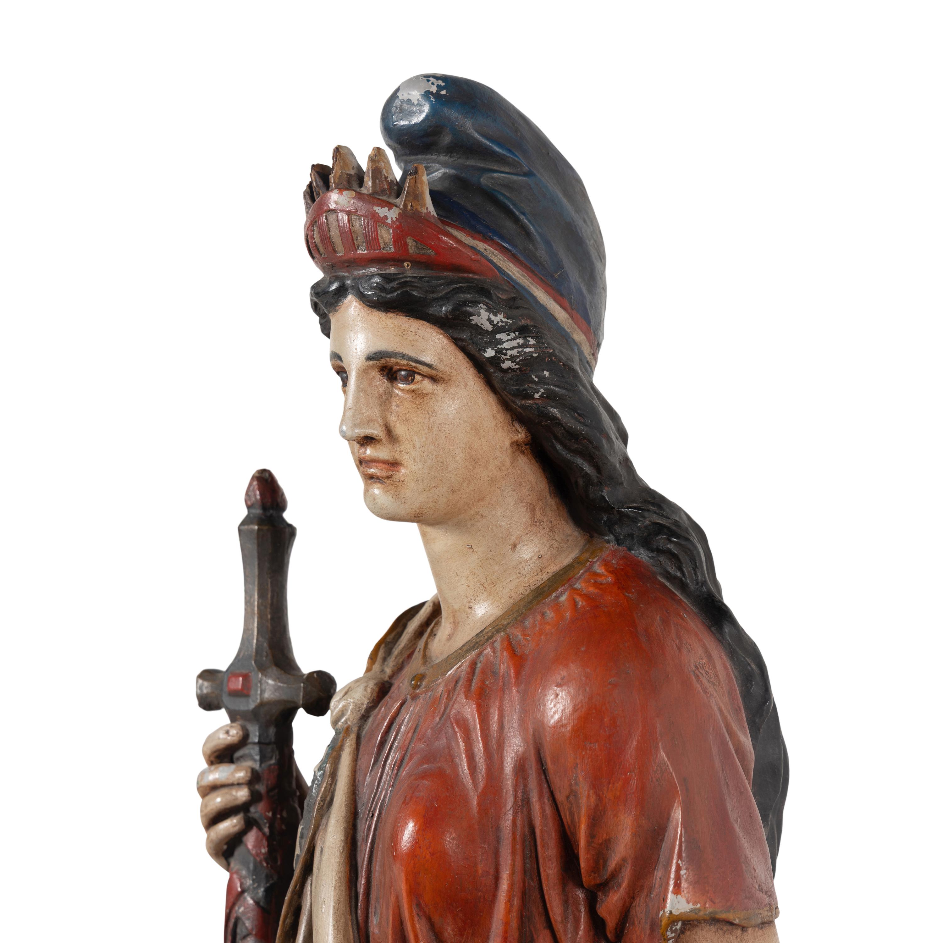 A Polychrome Painted Cast Zinc Goddess of Liberty Figure