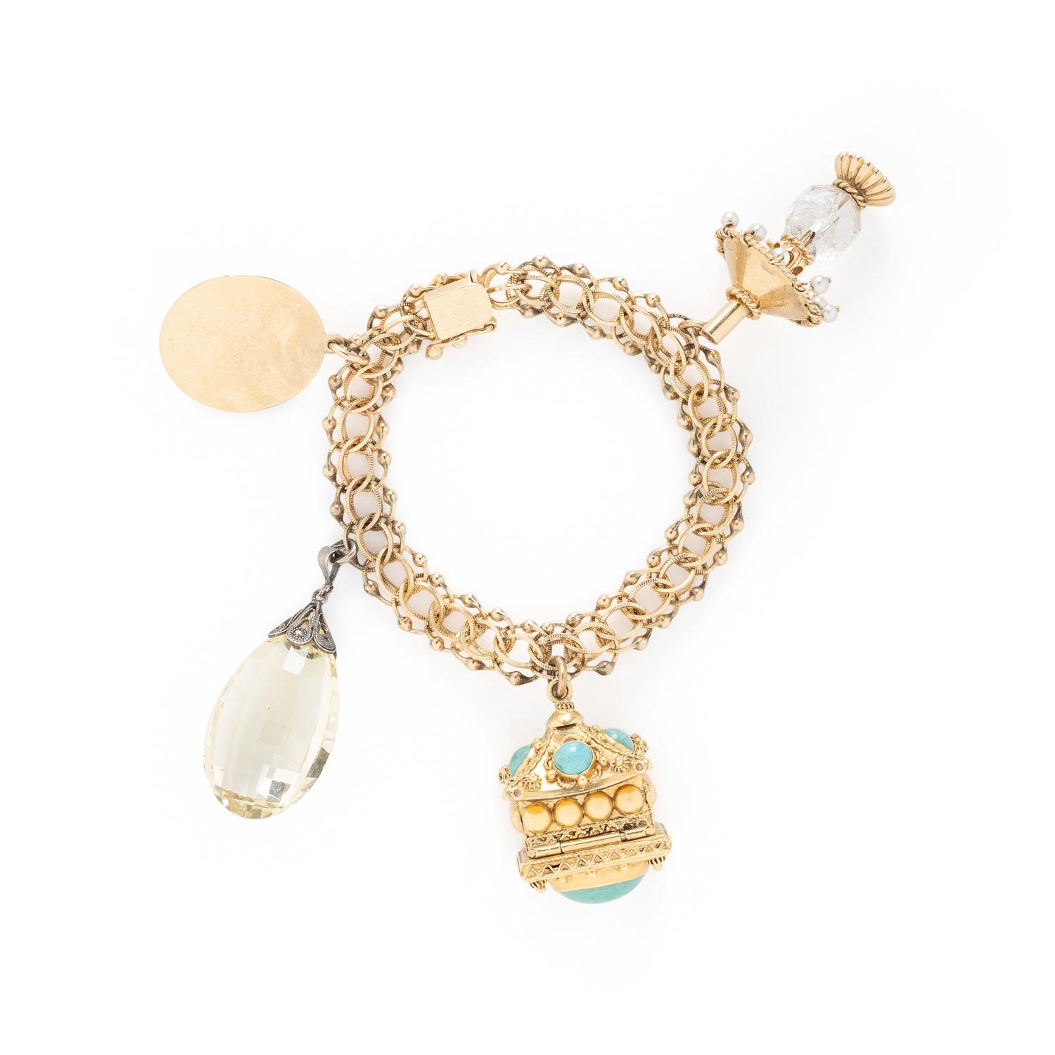 YELLOW GOLD AND MULTIGEM CHARM BRACELET